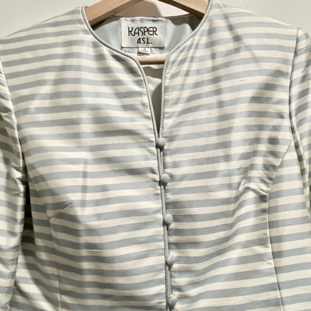 (4)  Vintage Kasper Work Office Minimalist Silk Lined Striped Blazer 6 - Picture 2 of 8